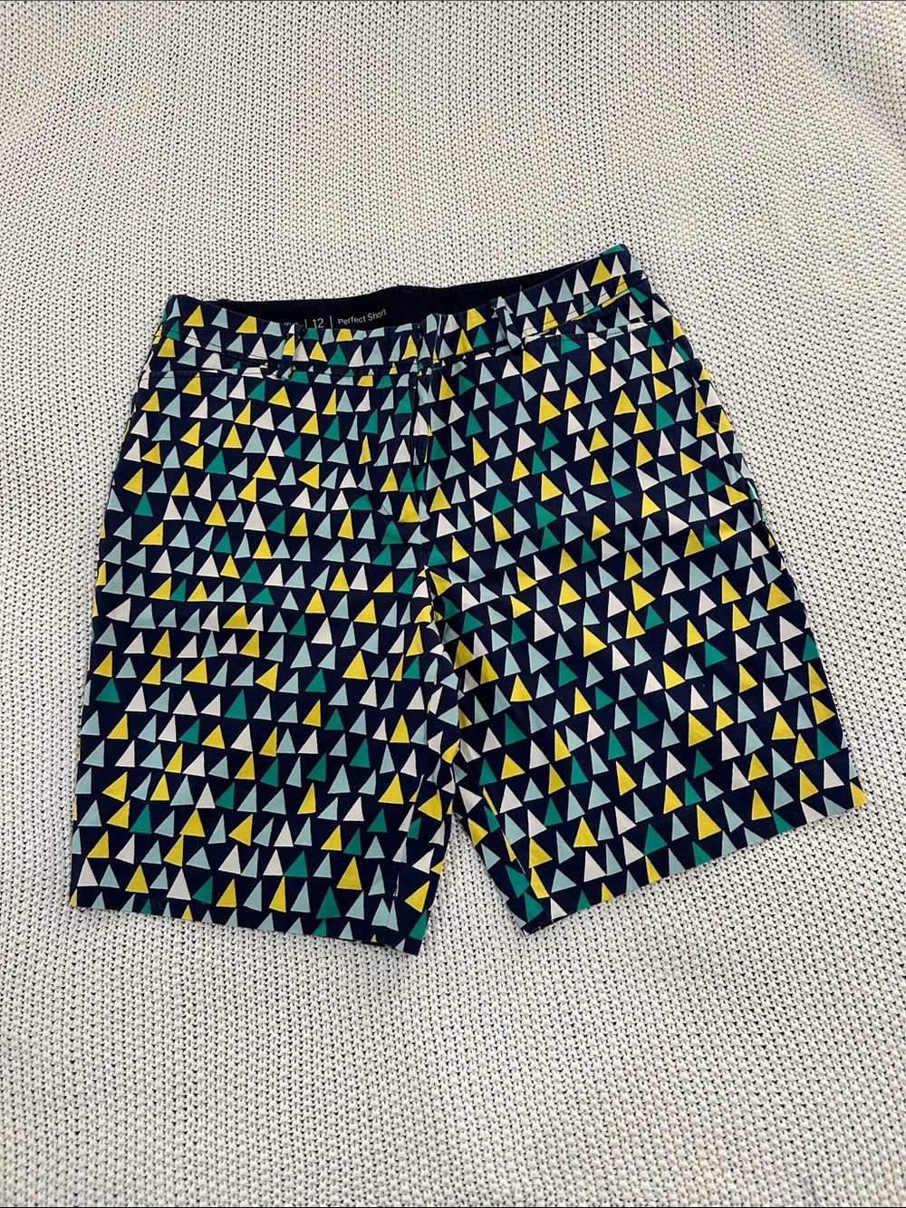Talbots Navy Perfect Shorts with Yellow, Teal & White Triangle Print